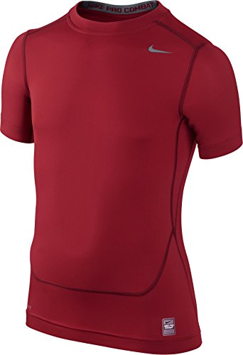 NIKE Pro Core Compression Boy's Short Sleeve Top, Red, Age 10-12/M