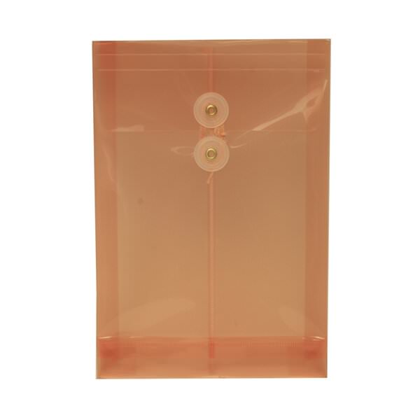 JAM Paper Plastic Envelopes with Button & String Tie Closure  6 1/2  X 9 1/4   Peach  108/pack