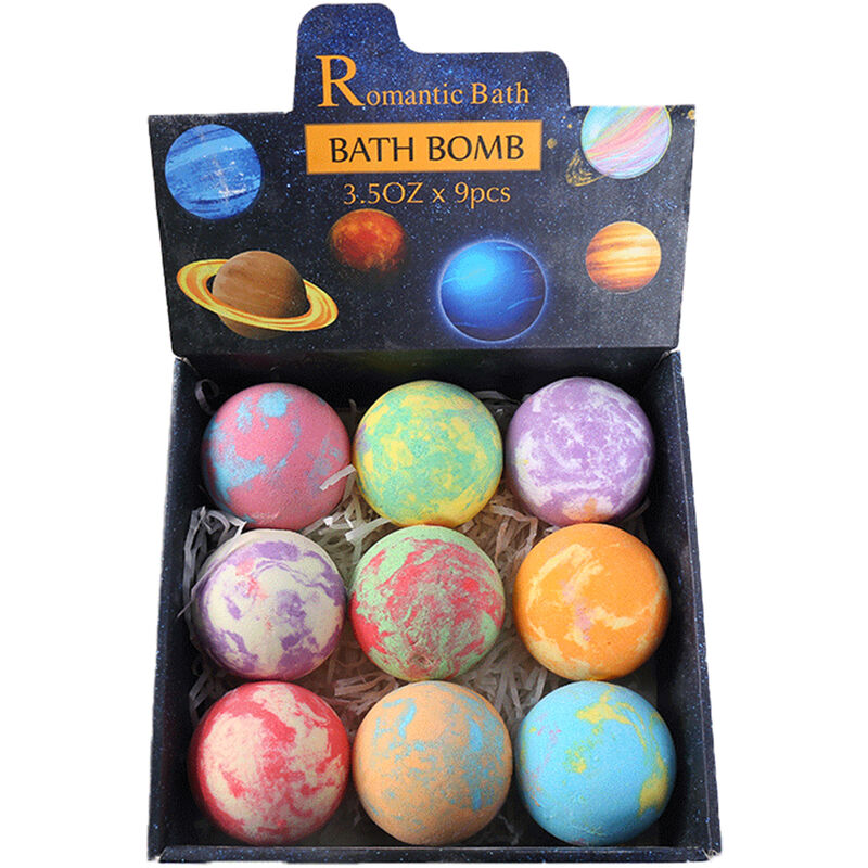 9Pcs Bath-Bombs Gift Set Vivid Sprinkle Balls Spa Bath Fizz Effect Kit De Boules Colorees Bain Moussant Au Sel De Mer Biologique Hydratation De La