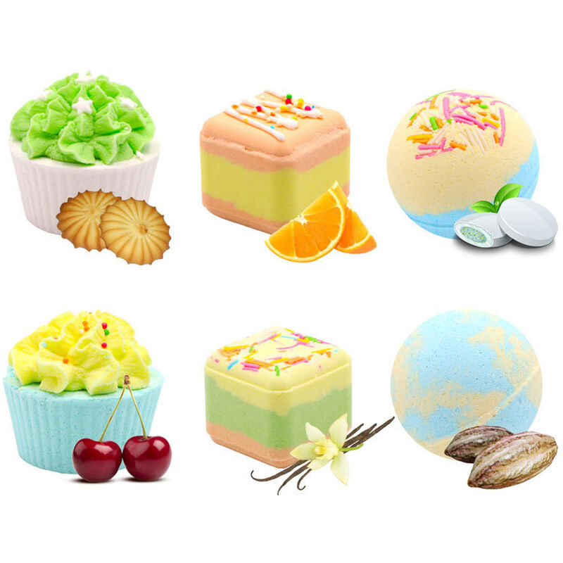 6Pcs Bath-Bombs Gift Set Vivid Cupcakes Truffes Sprinkle Balls Spa Bath Fizzies Kit De Boules Colorees Bio Sel De Mer Bain Moussant Hydratation De La