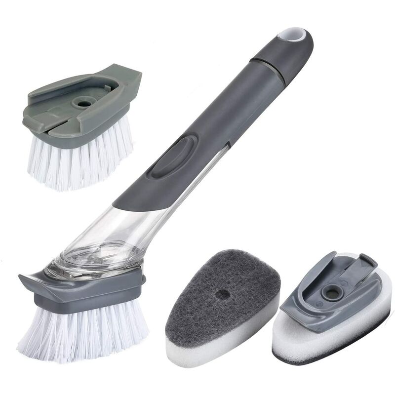 4 Pack De Brosses Remplaçables Recharges De Brosses à Vaisselle, 2 En 1 Brosses éponge Et Soies Pour Le Lavage De La Vaisselle, Nettoyage Facile De