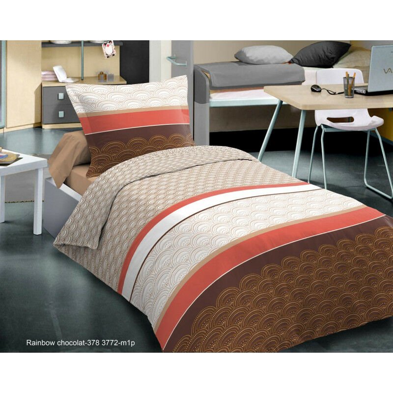 Pack Complet Rainbow Choco Housse De Couette Pour Lit 90 X 190 Cm 100% Coton / 57 Fils/cm²