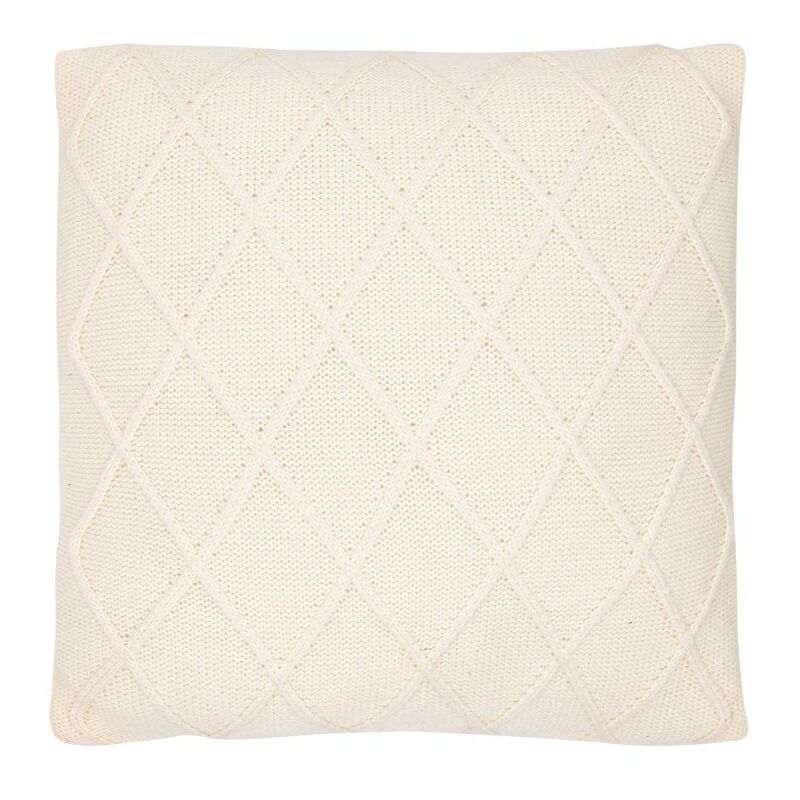 Housse De Coussin 40 X 40 Cm Déhoussable Effet Laine Motif Croisillon Aspect Brodé Ecru