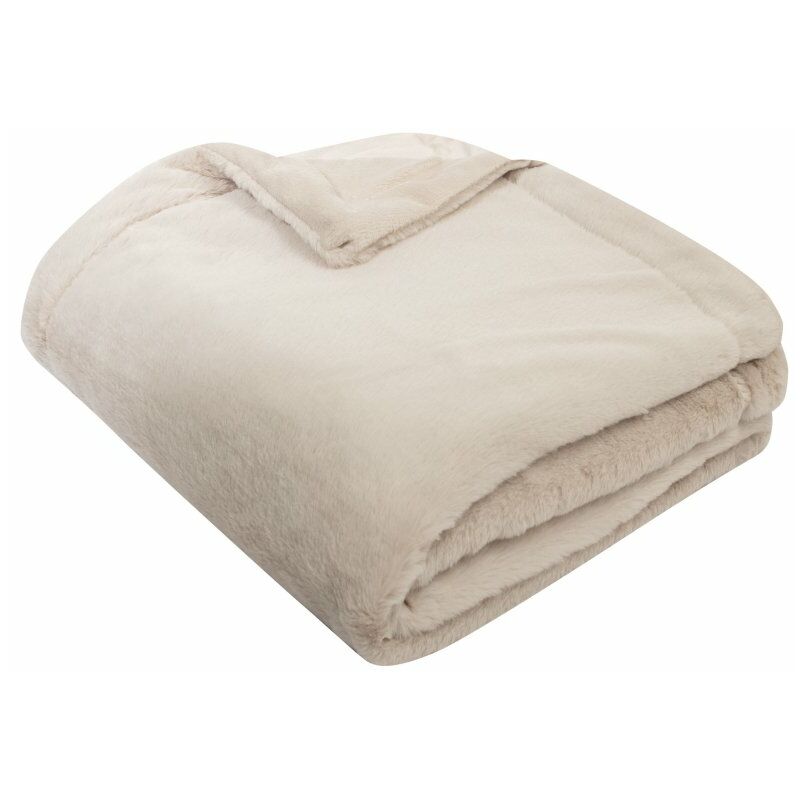 Plaid Fouta Jeté De Lit 120 X 150 Cm Polaire Aspect Fourrure Toucher Doux Uni Beige - Ecru