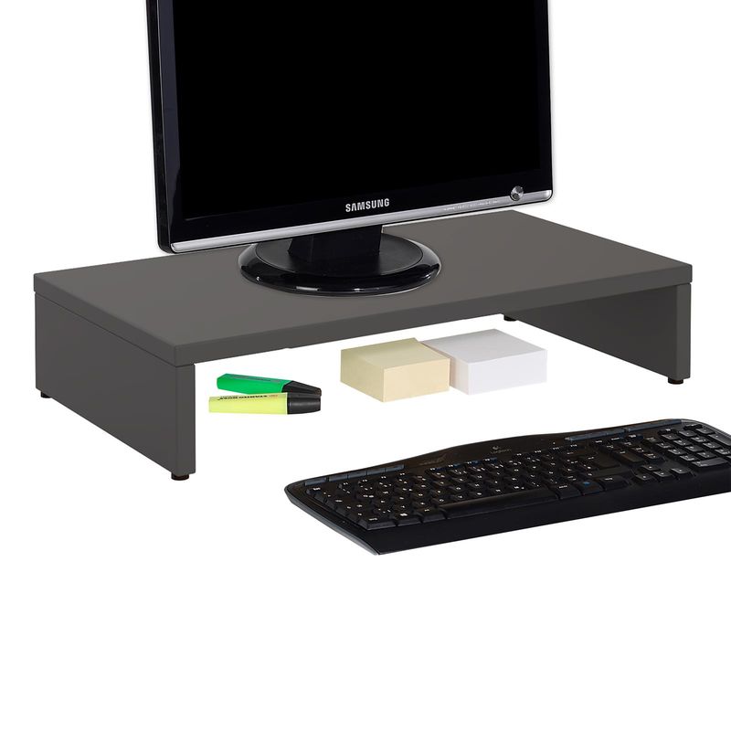 Support D'écran D'ordinateur MONITOR, Réhausseur Pour Moniteur Avec Tablette De Séparation, Longueur 50 Cm, En Mélaminé Gris Mat