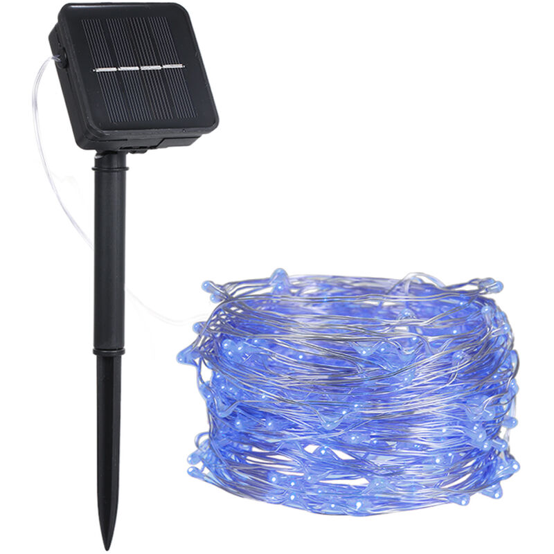 La Ficelle Solaire De Fil De Cuivre Allume La Pelouse Allume Le Bleu De 8 Modes D'effet Lumineux, 6W 10m 100 LED