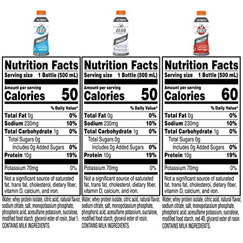 Gatorade Zero with Protein, 10g Whey Protein Isolate, Zero Sugar, Electrolytes, 3 Flavor Variety Pack, 16.9 Fl Oz, 12 Pack thumbnail