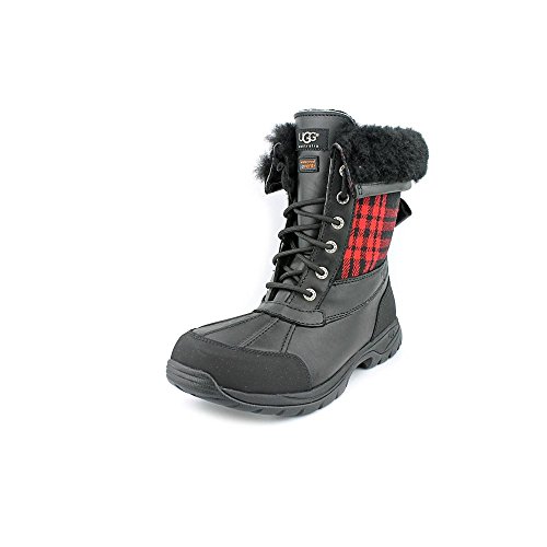UGG Australia Men's Butte Plaid Casual Shoes,Black/Lodge Red,11 US