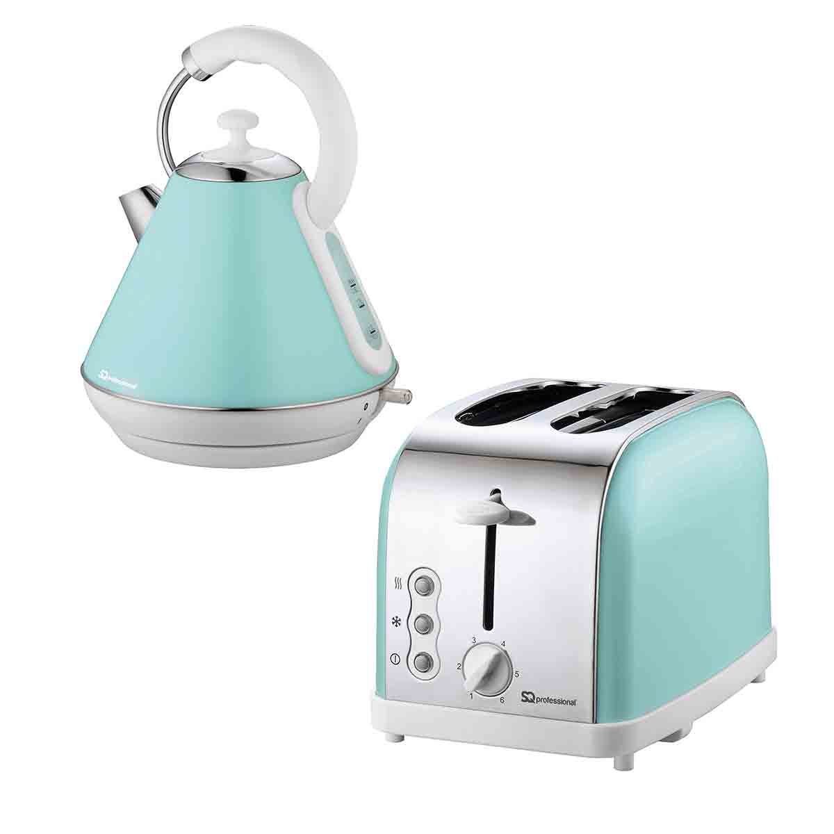 SQ Professional 9546 Dainty 1.8L Stainless Steel Electric Kettle and 2 Slice Toaster Set - Green, Green