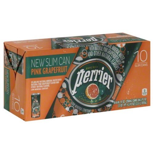 Perrier Pink Grapefruit Flavored Carbonated Mineral Water, 8.45 Fl Oz (30 Pack) Slim Cans
