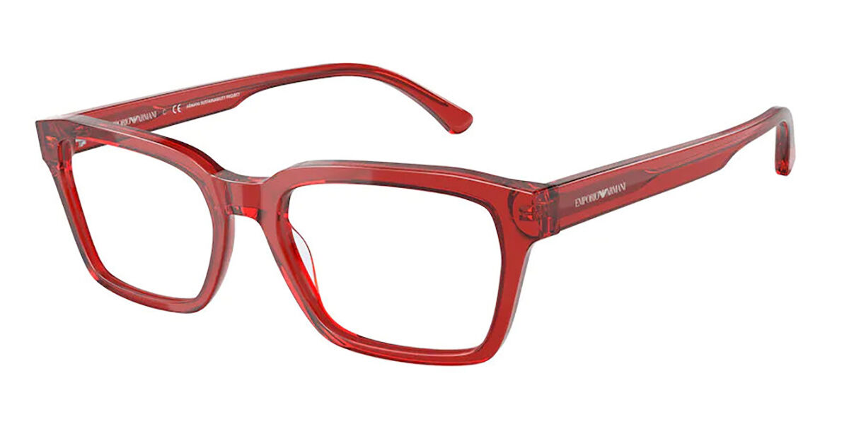 EMPORIO ARMANI EA3192 5075 Shiny Transparent Red Rectangle Eyeglasses 53mm