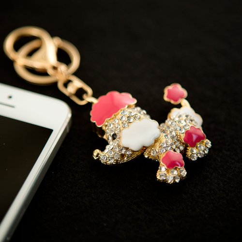 Iparty123 White and Pink Poodle Rhinestone Crystal Charm Pedant Purse Key Chain Valentine's Day Gift for Her thumbnail