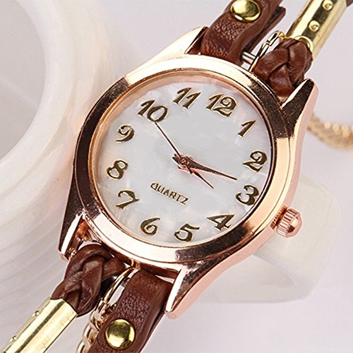 Charming Vintage Weave Wrap Leather Chain Bracelet Watch for Womens Ladies (Brown) thumbnail