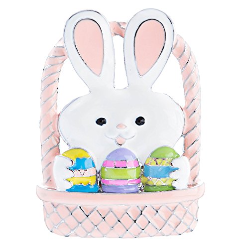 Spring Easter Jewelry White Bunny in Easter Egg Basket Charm Brooch Pin Silver thumbnail