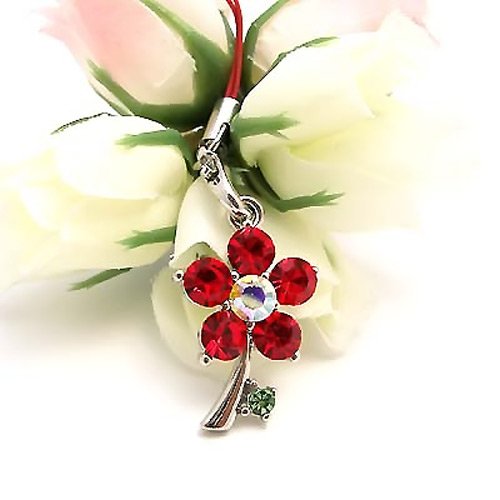 Shiny Dandelion Flower Cell Phone Charm Strap Red Gems