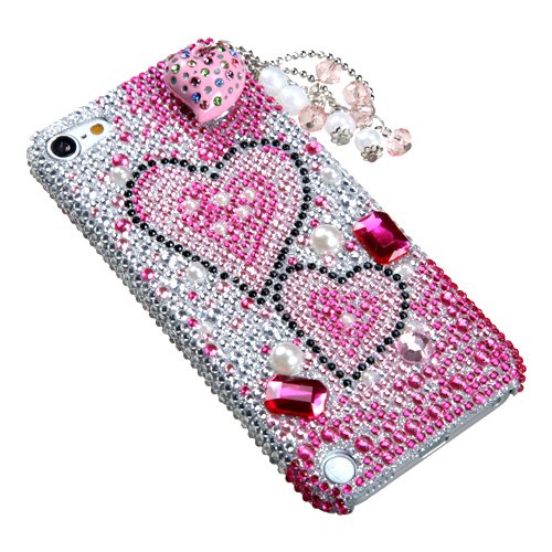 Combo Pack MYBAT Pink Charming Hearts Premium 3D Diamante Back Protector Cover ( with Package ) for APPLE iPod Touch (5th Generation) and for iPod Tou