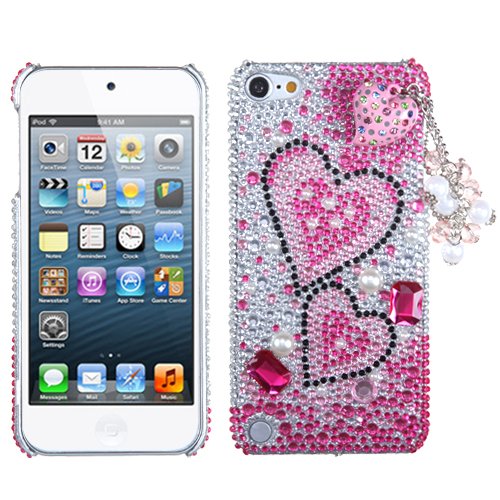 Combo Pack MYBAT Pink Charming Hearts Premium 3D Diamante Back Protector Cover ( with Package ) for APPLE iPod Touch (5th Generation) and for iPod Tou thumbnail