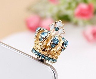 Dust Plug-earphone Jack Accessories Crystal Blue Cross Crown / Cell Charms / Dust Plug / Ear Jack for iPhone 4 4s / iPad / iPod Touch / Other 3.5mm Ea