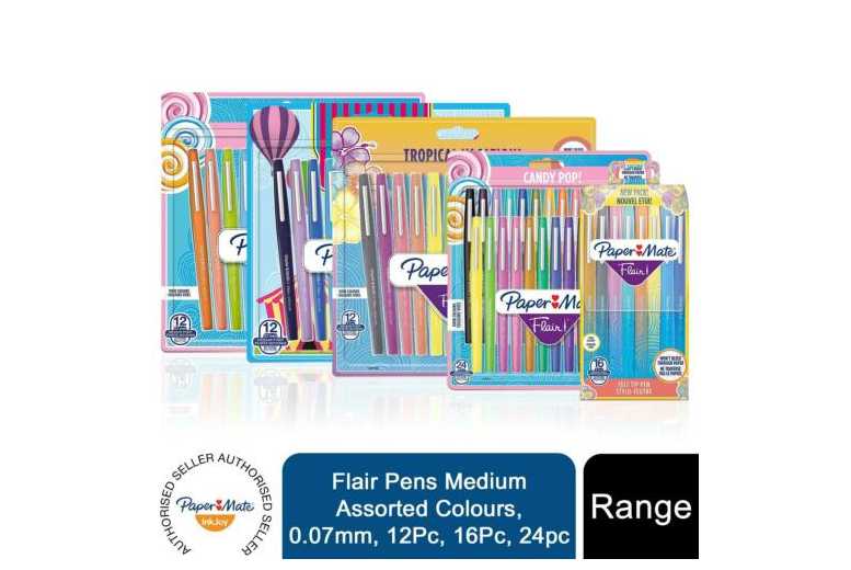 Papermate Paper Mate Flair Felt Tip Pens of Medium Point with 12 Assorted Carnival Colours