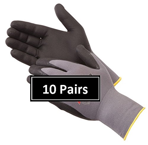(10-Pair) S.C. 0255 Nitrile Micro-Foam Palm Coated Seamless Knit Glove with 15 Gauge Nylon Shell Gray Size-Large