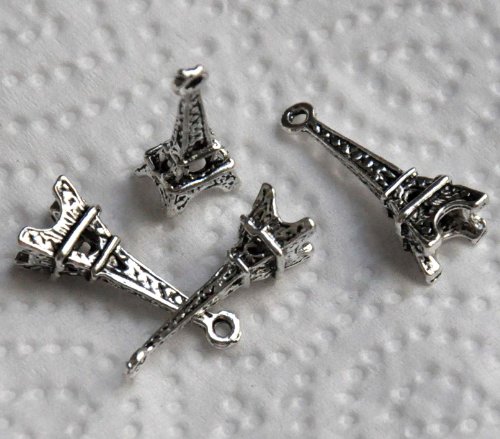 Beading Station 10-Piece Eiffel Tower Pendant Charms for Jewelry Making  23mm-S  Antique Silver
