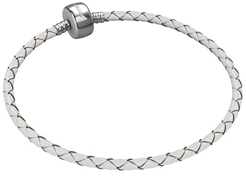 Timeline Treasures Real Leather Stainless Steel Starter Charm Bracelet Fits Pandora Jewelry European Style FREE Bead (Barrel Clasp, 7 Inch, White) thumbnail