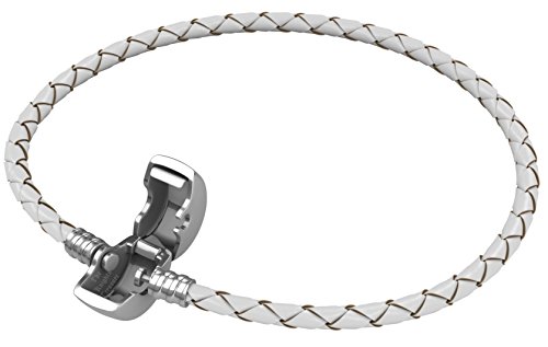 Timeline Treasures Real Leather Stainless Steel Starter Charm Bracelet Fits Pandora Jewelry European Style FREE Bead (Barrel Clasp, 7 Inch, White) thumbnail
