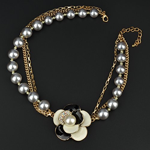Btime Lady Simple Charming a Flower Pearl Necklace(silver) thumbnail