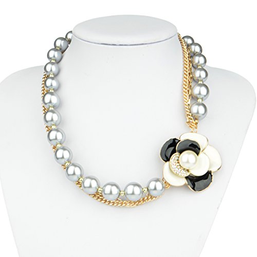 Btime Lady Simple Charming a Flower Pearl Necklace(silver) thumbnail