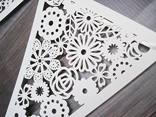 White Paper Floral Lace Triangle Banner Pennant , 10 Piece Garland Bunting, 9 X 5.5 Inches thumbnail