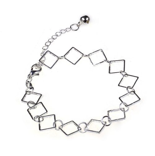 Stylish 925 Silver Personality Square Charm Pendant Chain Anklet Bracelet