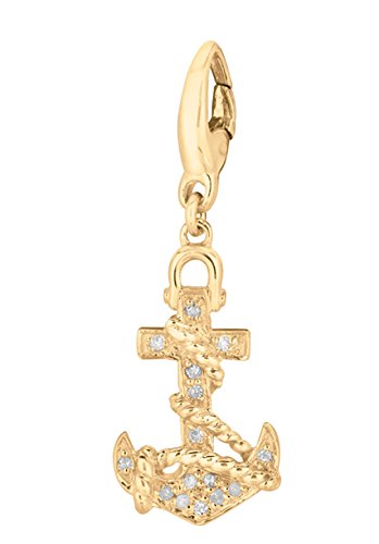 EZ Charms 0.09 TDW 14kt. Yellow Gold Plated Sterling Silver White Diamond Charm