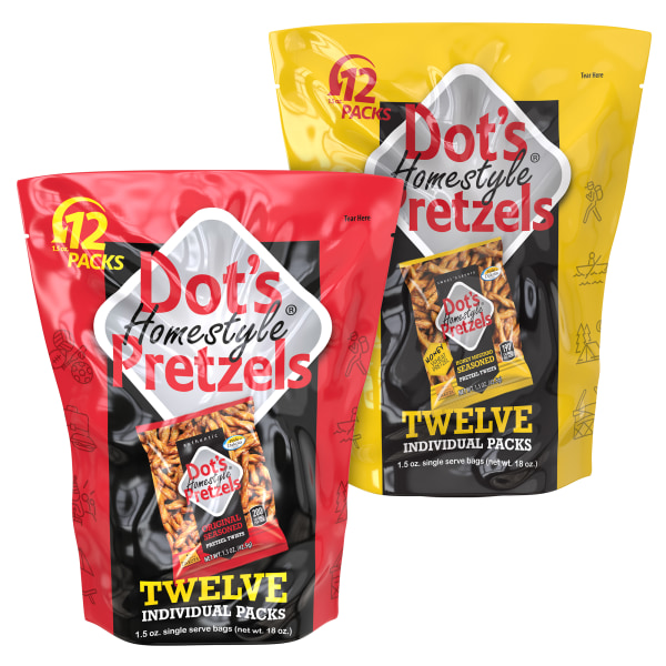 Dot’s Original/Honey Mustard Pretzels, 1.5 Oz, 12 per Pack, Box of 2