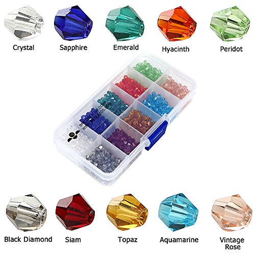 BRCbeads Crystal Glass Beads Finding Spacer Charms 1000pcs Faceted Bicone Shape 4mm Assorted Colors Include Plastic Jewelry Container Box Wholesale Mi thumbnail