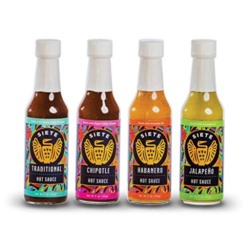 Siete Flama Hot Sauce Variety Pack, 1 Traditional, 1 Chipotle, 1 Habanero, 1 Jalapeo, 5 Oz Bottles - Whole30 Approved & Vegan Friendly