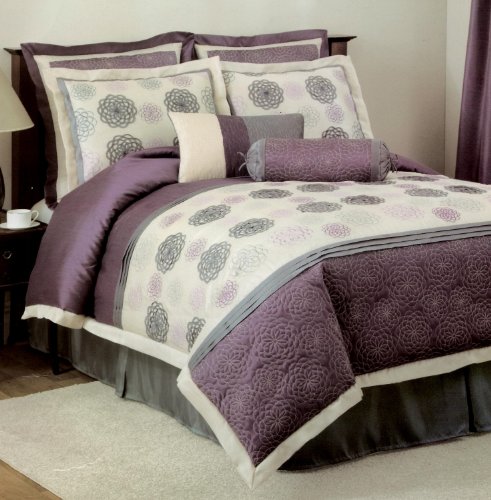Triangle Home Fashions Daisy Charm Purple 8-Piece CAL. KING Comforter Set