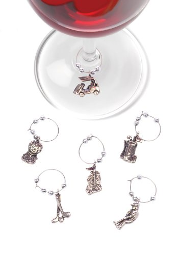True Fabrications Blush Golf Themed Wine Stem Glass Charm Markers for Parties, Cocktail Hour, Dinners - Set of 6 thumbnail