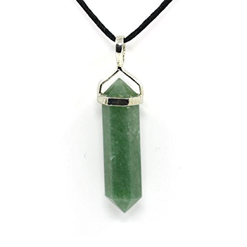 Lowpricenice(TM)Leather Crystal Quartz Point Choker Necklace Gem Pendant Charm Jewelry (Green)