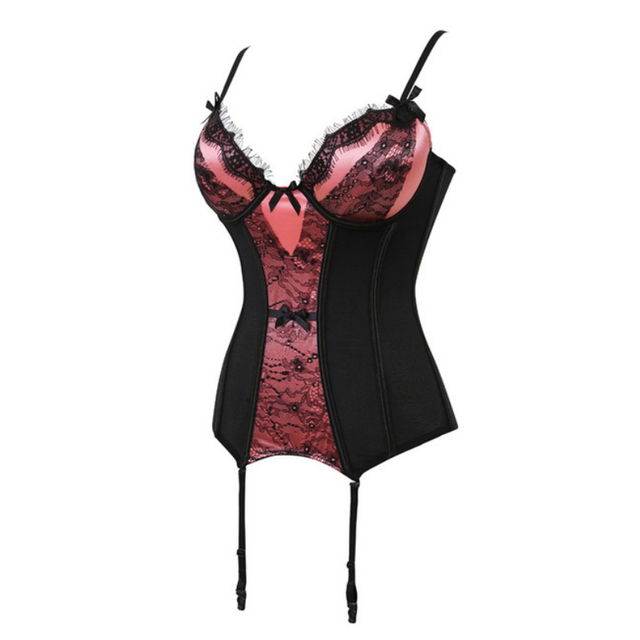 Removable Straps Lingerie Women's Amour Accent Lightly Padded Underwired Basque Corset Bustier with Suspenders - 1136 Red, 6xl