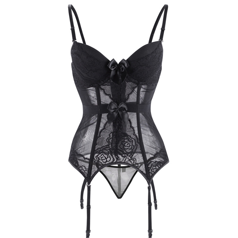 Removable Straps Corset Bustier with Padded Cup Girdle Set Lace Corsets Belt Breathable Fabric Elasticity Lingerie Plus Size - 1136 Green, Xl thumbnail