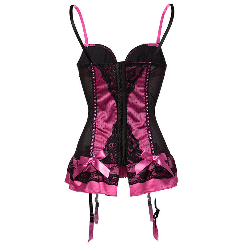 Plus Size Corset Lingerie Lace Floral Transparent Padded Cup Corsets Straps Underwear Bowknot Corset Bustiers with Suspenders - 1136 Green, 5xl thumbnail