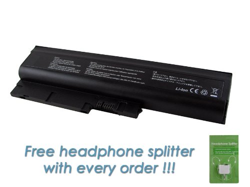IBM Lenovo Thinkpad T60P 1953 6-cell, 4800mAh Replacement Laptop Battery with FREE Headphone Splitter