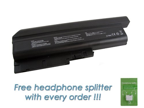 IBM Lenovo Thinkpad T60P 1953 9-cell, 7200mAh Replacement Laptop Battery with FREE Headphone Splitter