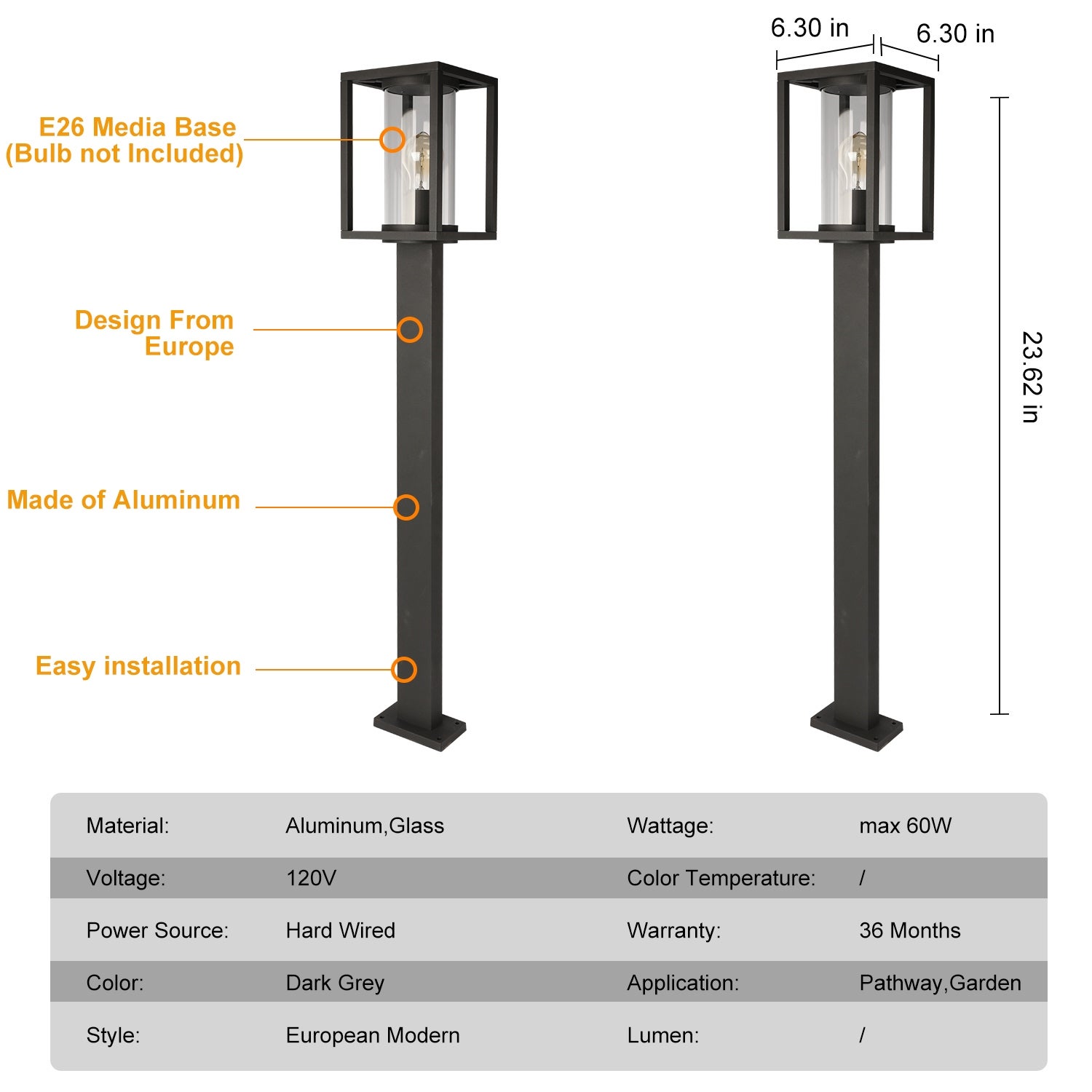 34312-800-black Inowel Light Outdoor Pathway Lights E26 (Not Include) N/a 23.62in Brown thumbnail