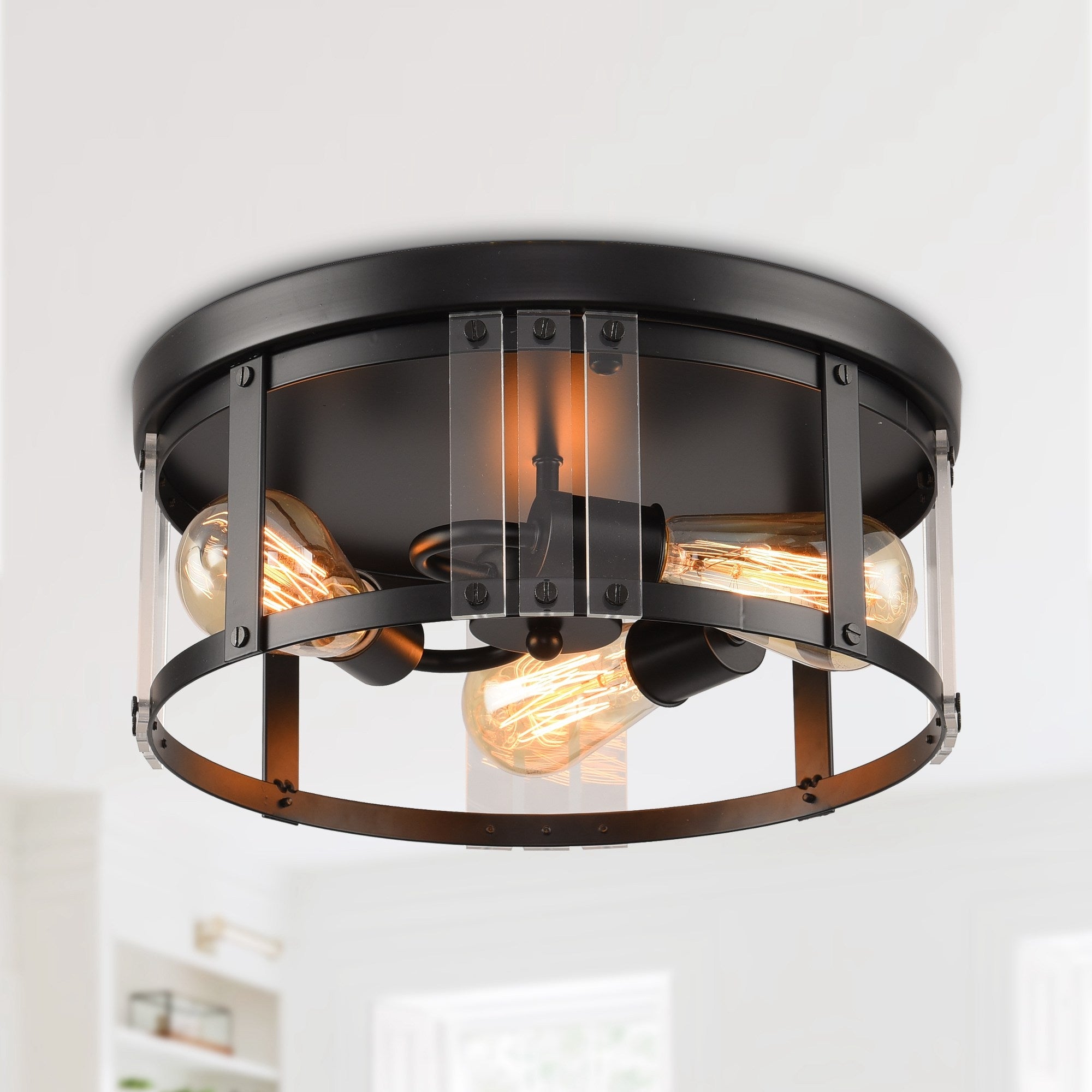 Parrot Uncle 13.3  Industrial Matte Black 3-Light Flush Mount Ceiling Light