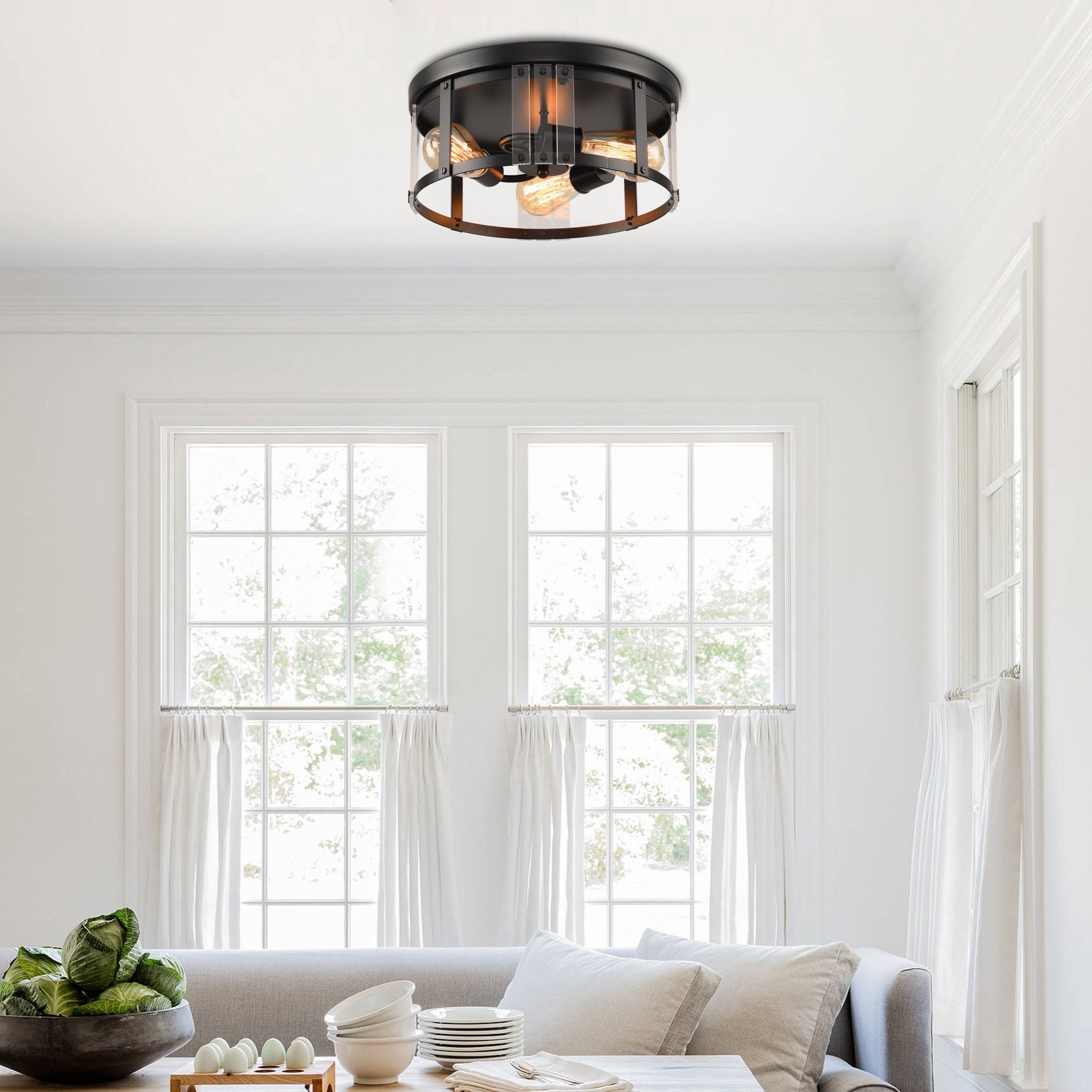 Parrot Uncle 13.3  Industrial Matte Black 3-Light Flush Mount Ceiling Light thumbnail