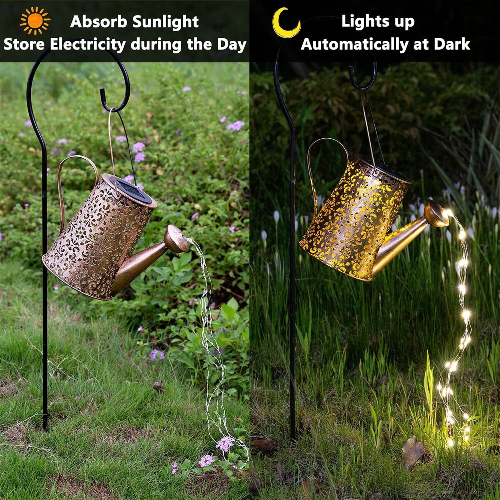Solar Lights Garden Path Light Hanging Lantern Waterproof Watering Can thumbnail