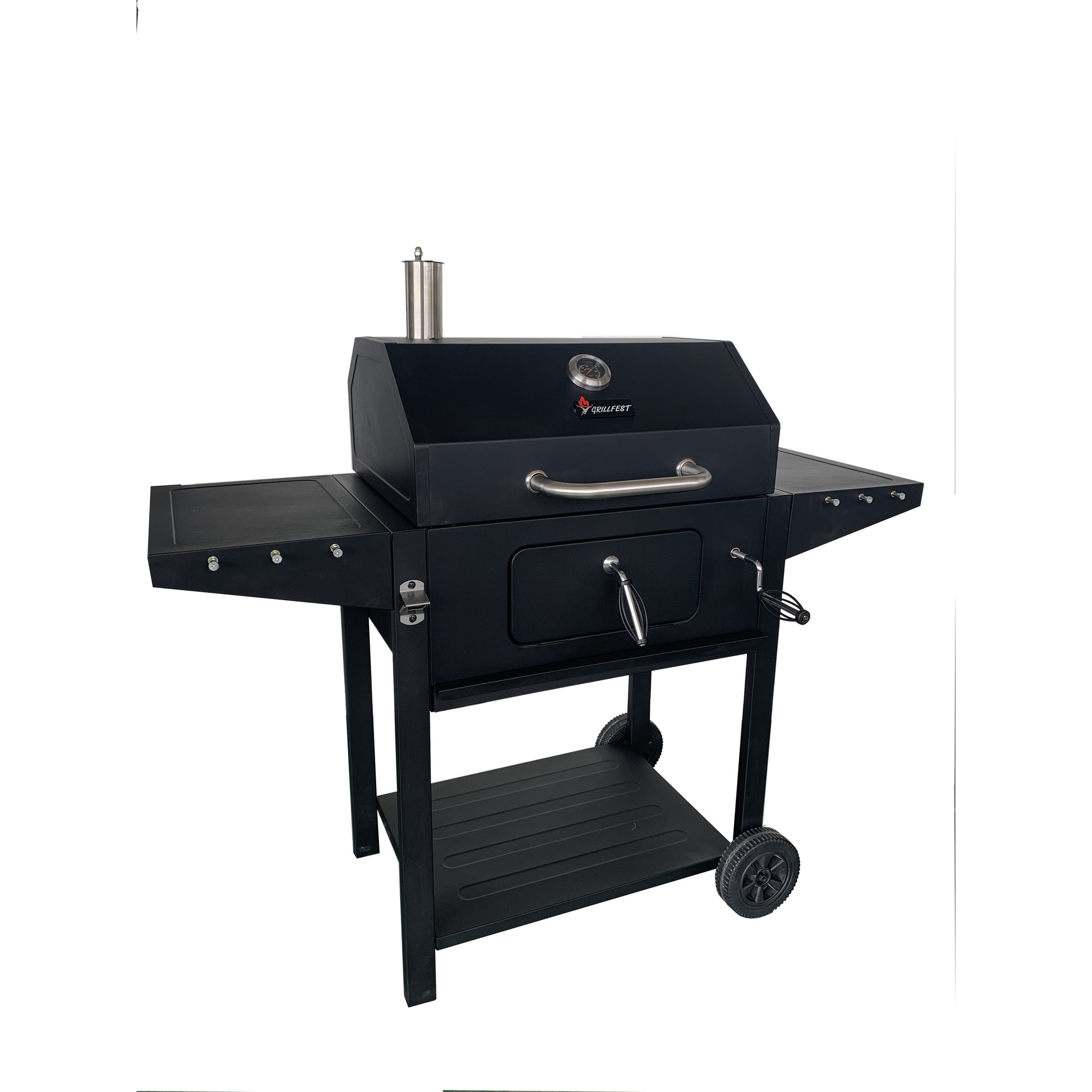 Deluxe Cart Style Charcoal Grill in Black with Thermometer