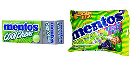 Mentos Candy Sour Mix Flavour Contain 110 Pieces+mentos Cool Chews Chewing GUM Lime Mint Flavour 26 G.
