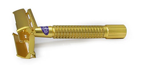 WEISHI 9306-B Matt Gold Twist to Open Double Edge Safety Razor with 10 Razor Blades